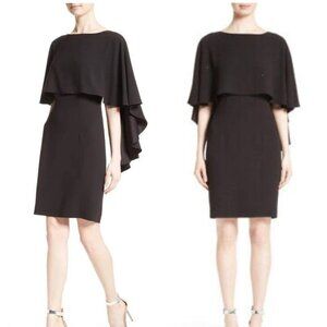 St. John Satin Black Crepe Dress Size XL/16 Swarovski crystals accented cape
